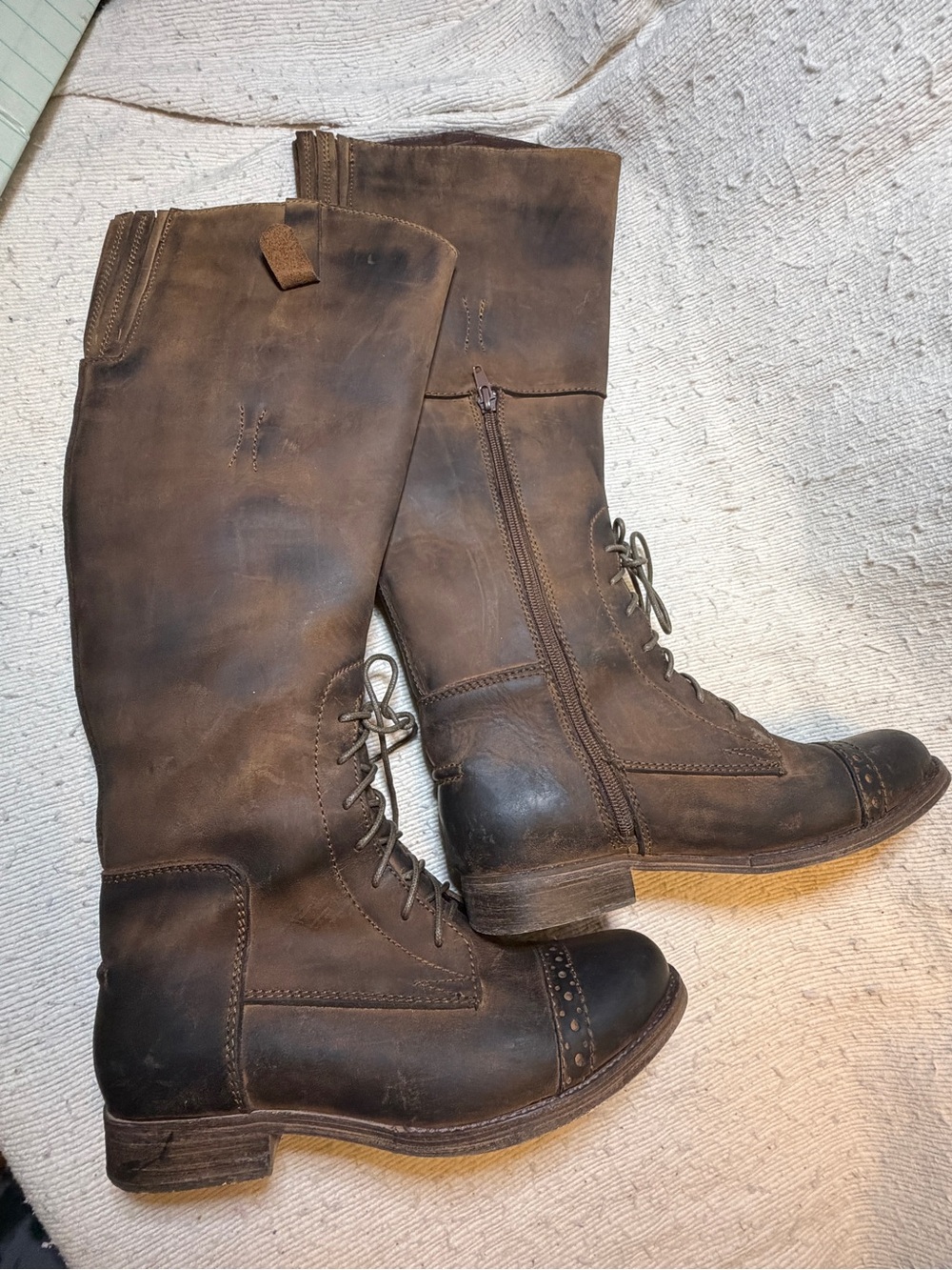 Jeffrey Campbell Distressed Brown Lace-Up Tall Riding Boots - Picture 3 of 11